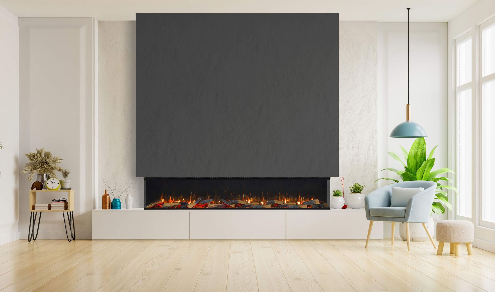 Vision Fires Solus vs220. large electric fire. on display at media wall fires alcester