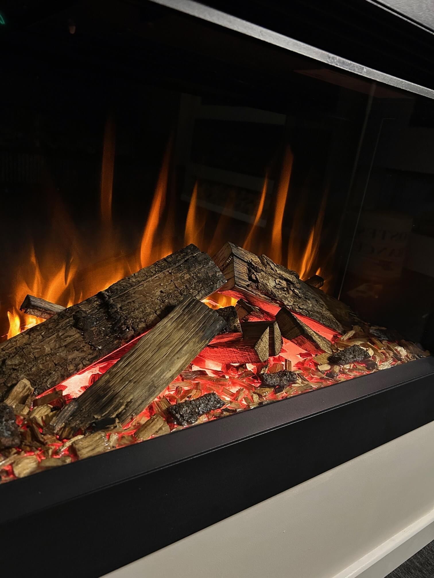 small realistic electric fire on display in our alcester showroom