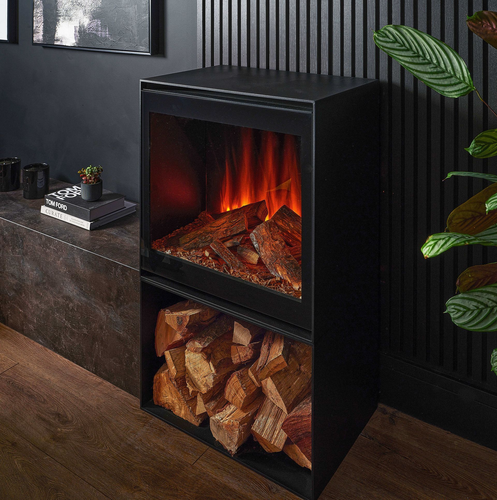 british fires sway. shown in stone fireplace