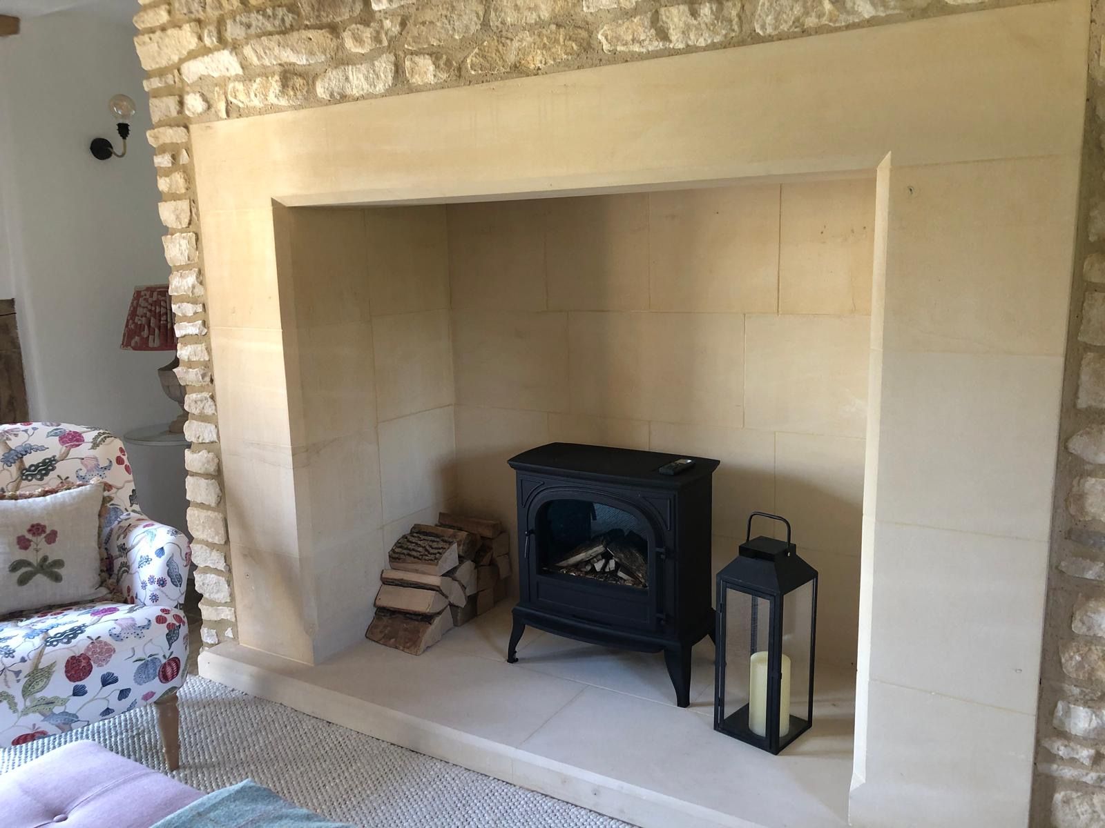 hinton electric stove in existing fireplace
