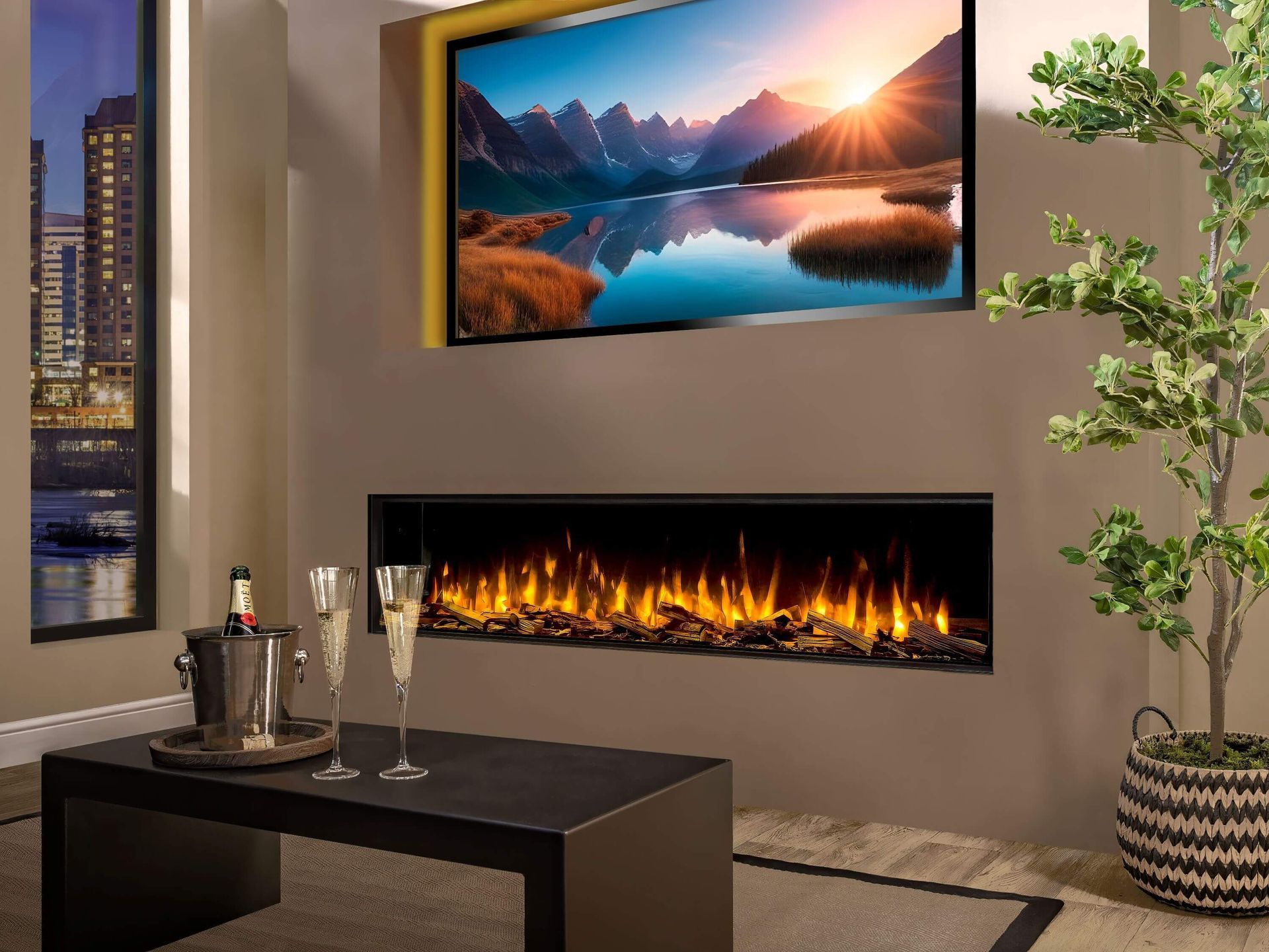 Charlton & Jenrick i1800e Deep front facing. on display in alcester, at media wall fires