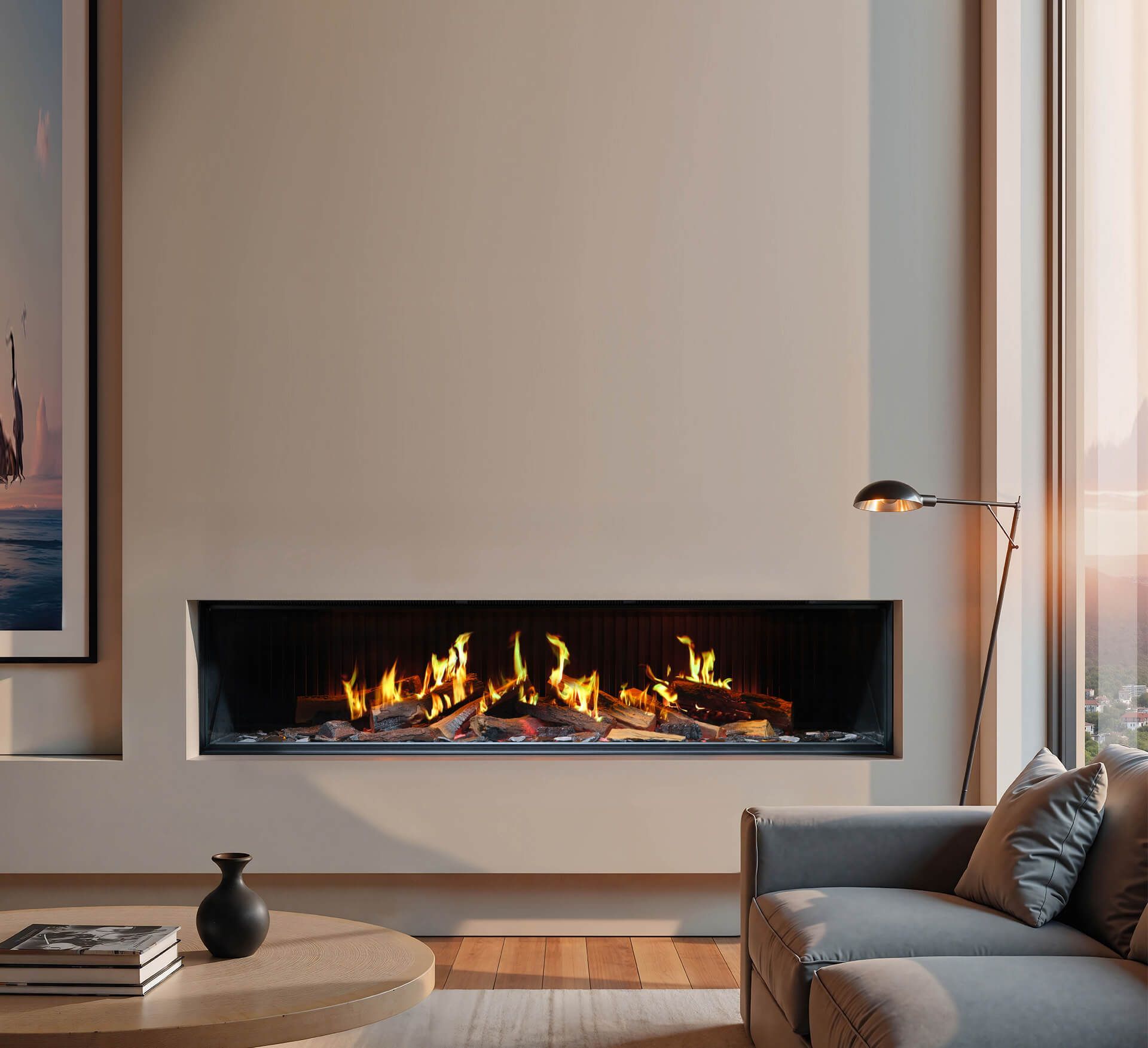 Vision Fires Solus iX18 realistic flames. media wall fires