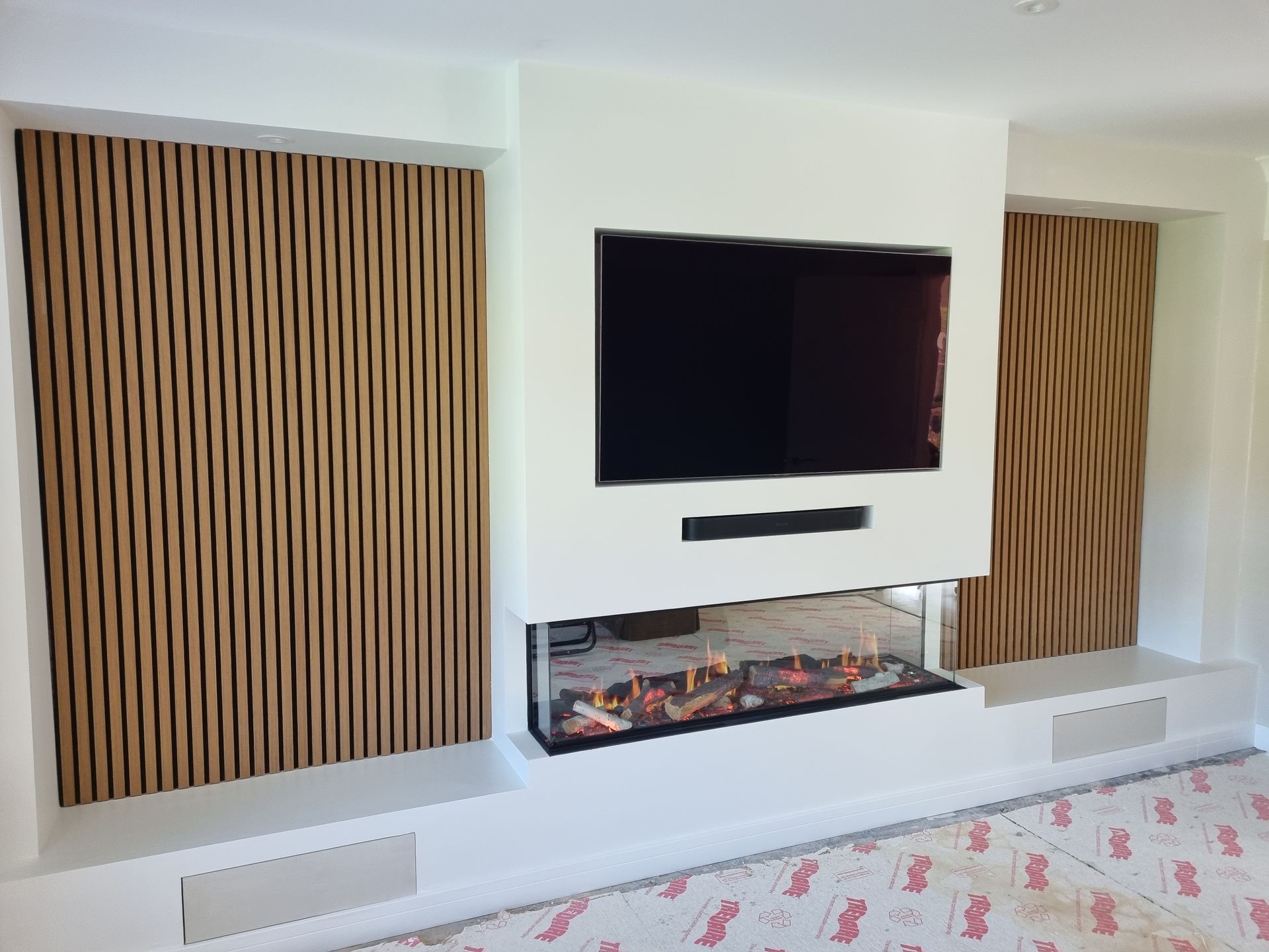 luminosa 150 electric fire in an unfinished media wall