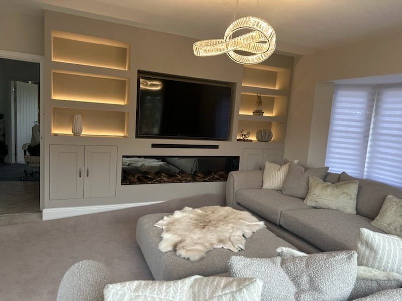 electric fire in a light coloured media wall