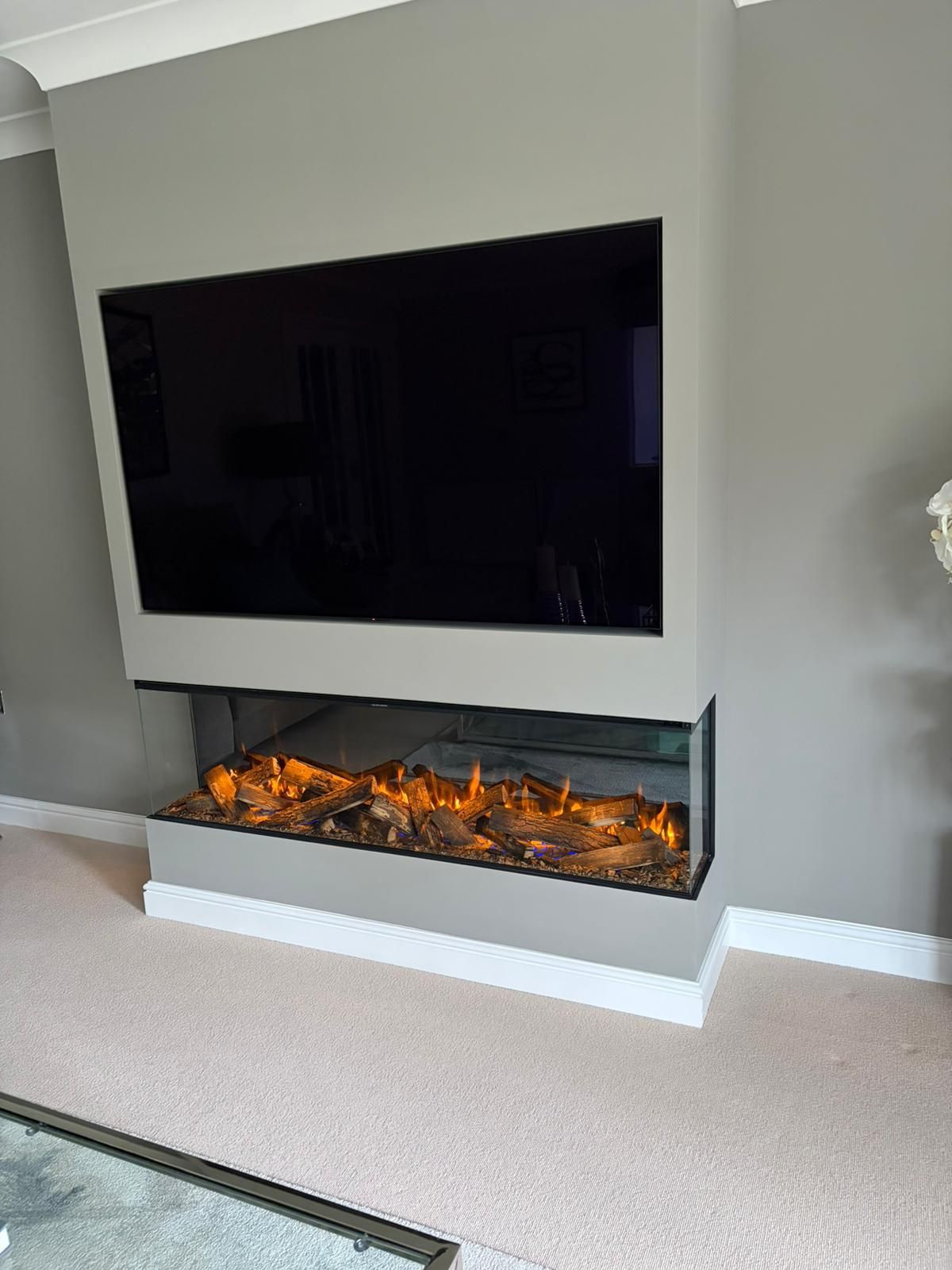 new forest 1600 electric fire in a media wall made by one of our fitters