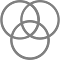 A drawing of three circles connected to each other on a white background.