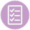 A checklist icon in a purple circle on a white background.