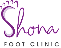 Shona Foot Clinic A purple logo for a foot clinic with a foot on it.