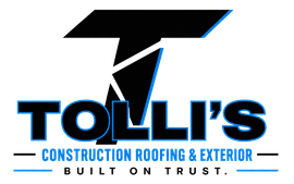 Logo for Tolli's Construction: Black, angled "T" with light blue outline, company name, "Built on trust" tagline.