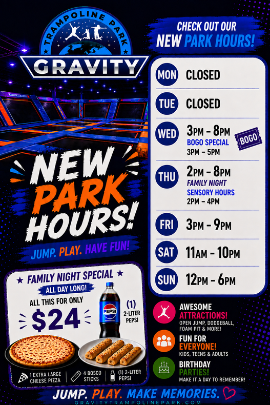 Indoor trampoline park with colorful trampolines and padding.