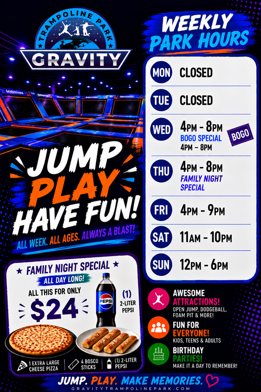 Indoor trampoline park with colorful trampolines and padding.
