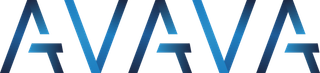 A blue and white logo for avava on a white background.