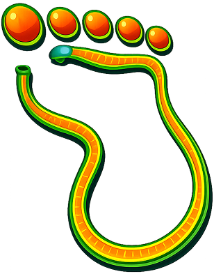 Stylized green-and-orange footprint graphic on a white background