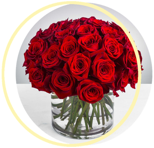 A vase filled with red roses sits on a table A vase filled with red roses sits on a table