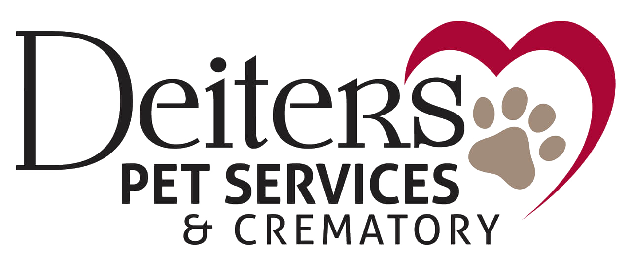 Logo for Deiters Pet Services & Crematory: Black text and a heart-shaped outline with a paw print.