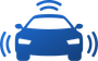 Blue and black shield with a white lightning bolt and curved lines.