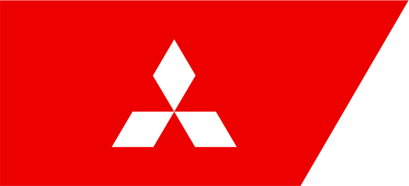 Faixa vermelha com o logotipo branco da Mitsubishi.