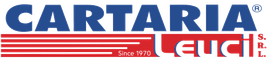 Logo di Cartaria Leuci in blu e rosso su sfondo bianco, con lo slogan "Since 1970".