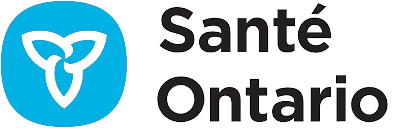 Le logo du ministère de la Santé de l'Ontario, représentant un trille blanc à l'intérieur d'un cercle bleu, à côté du texte noir « Santé Ontario ».