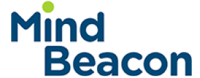 A blue and green logo for mind beacon