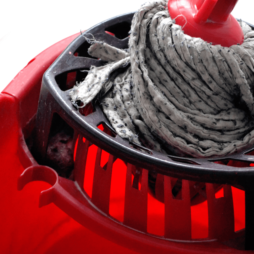 close up of red mop