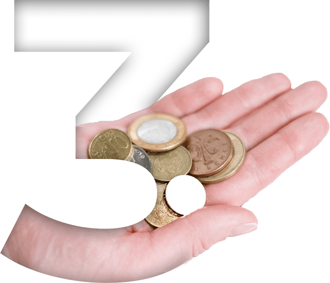 Number 3 with a hand holding coins