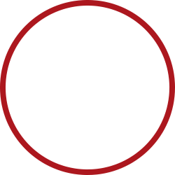 Commercial building icon in a red circle on a blue background.