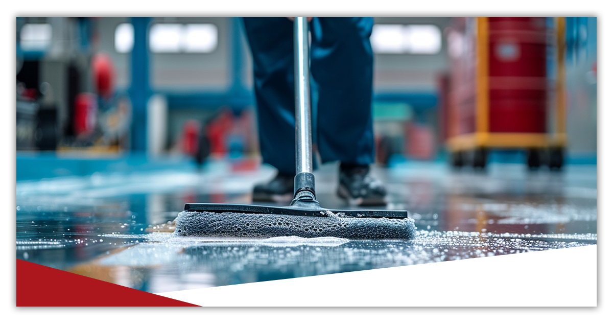 A person is cleaning the floor with a mop.