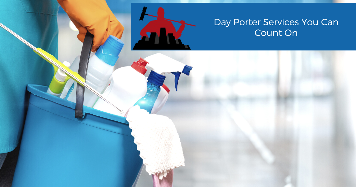 cleaning lady holding cleaning products on blurred background