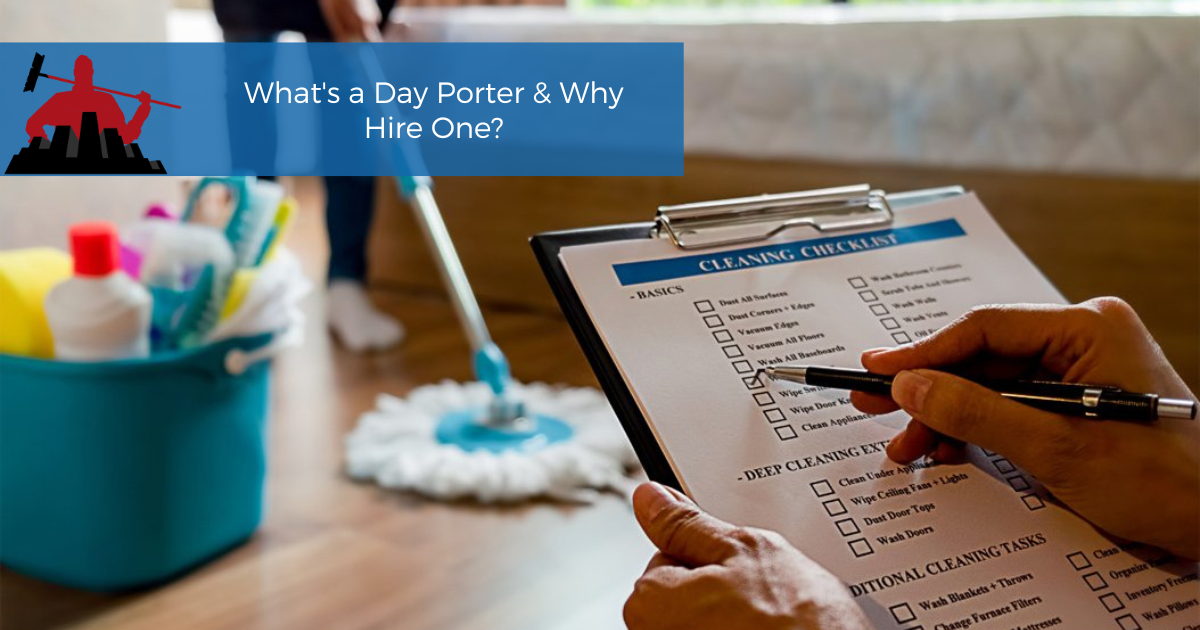 A day porter going through a cleaning check list for an office