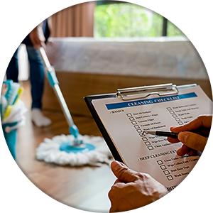 professional cleaning service team working working on a cleaning checklist