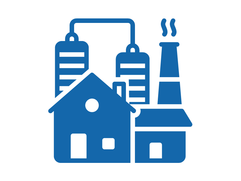 Graphic of an office and industrial complex