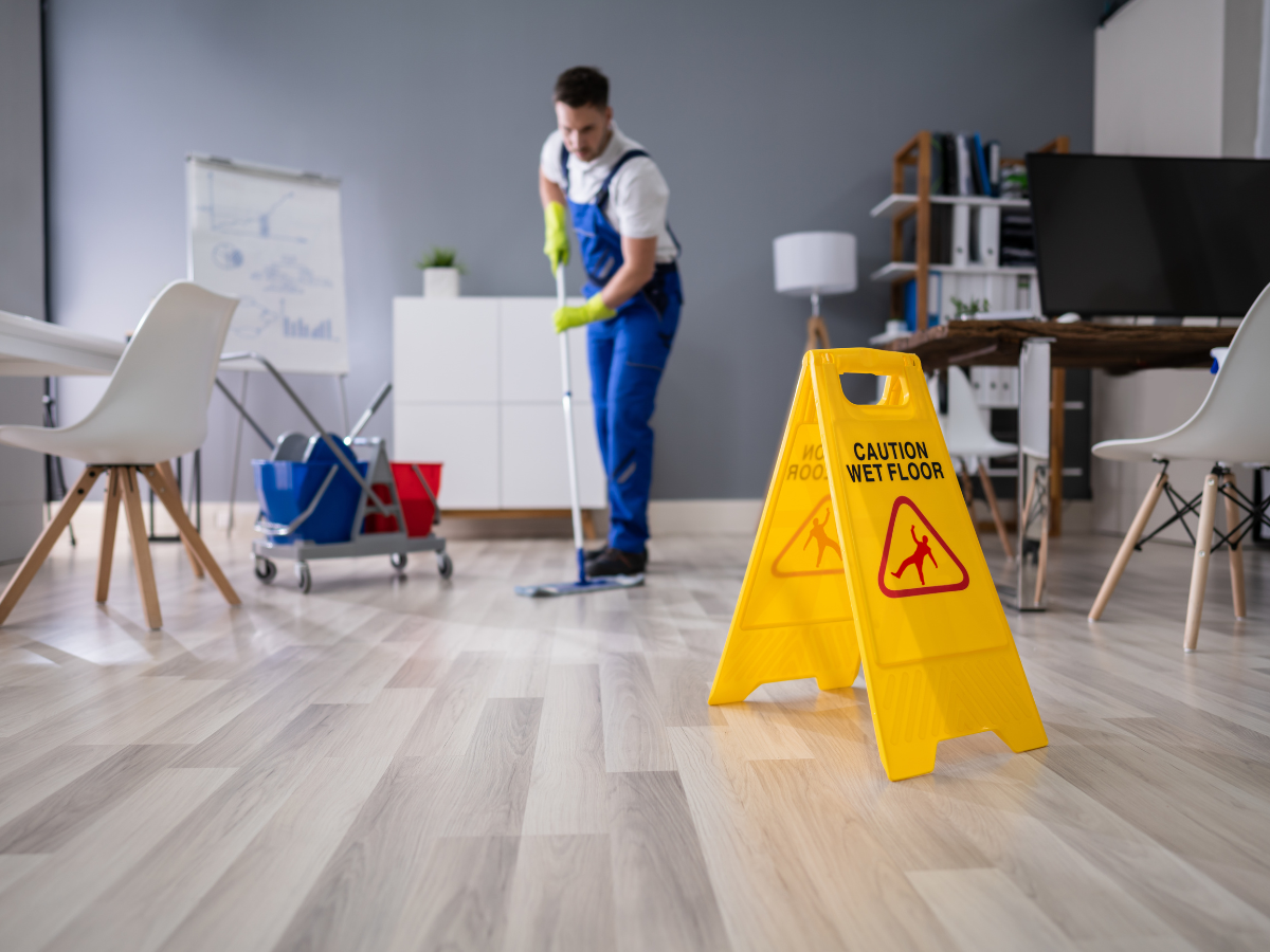 janitor mopping the office floor