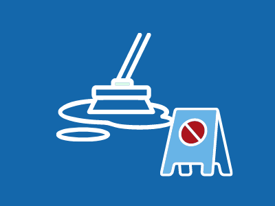 graphic of a mop and a caution sign