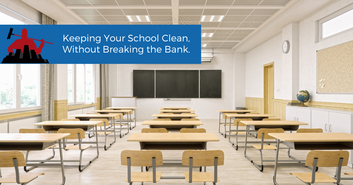 clean and empty classrom with wooden table and chair