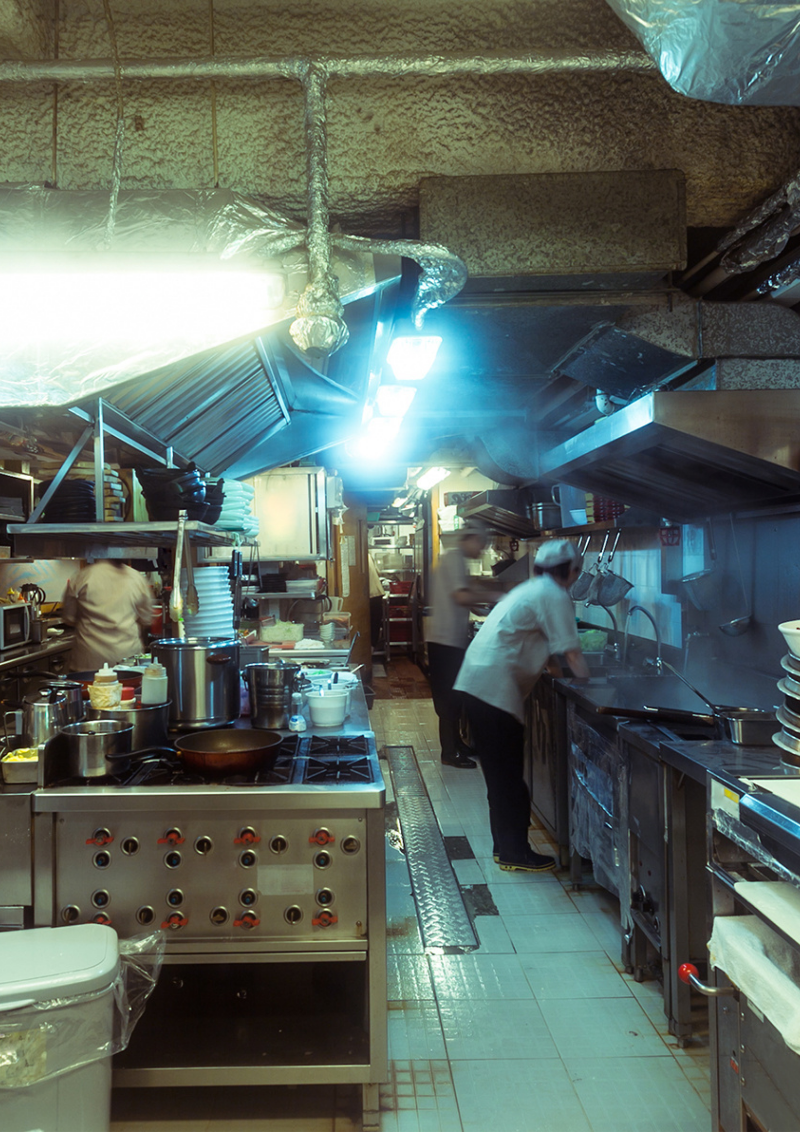 Restaurant kitchen with working chefs