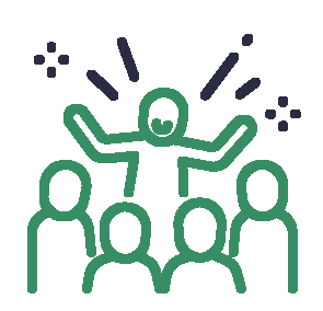 A green icon of a person with a heart in their head.