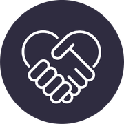 A handshake in the shape of a heart in a circle.