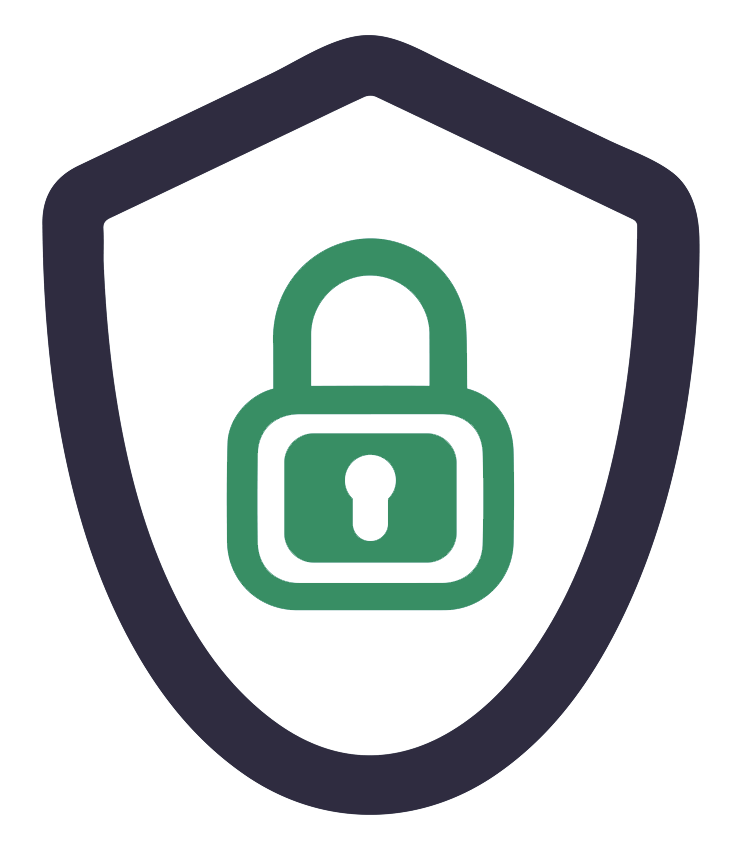 A shield with a padlock inside of it.