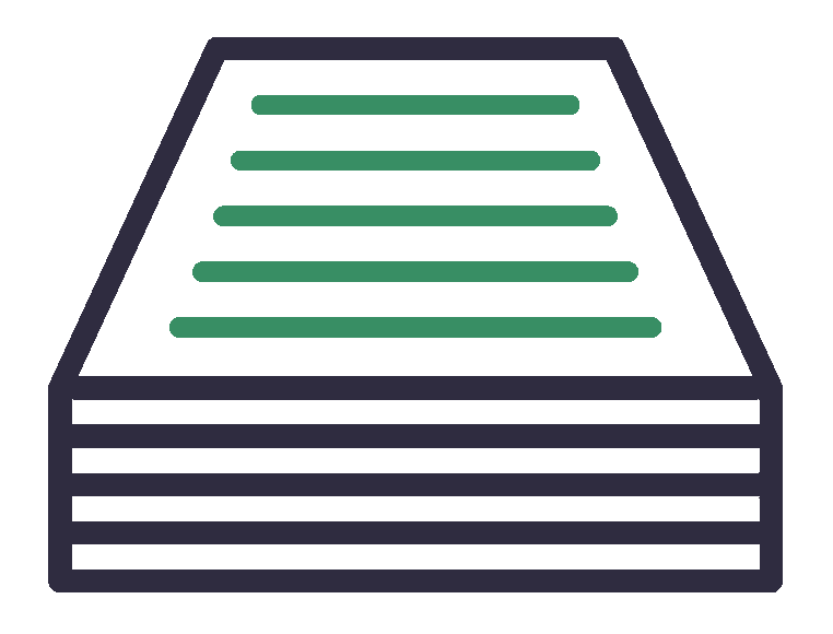 A stack of papers with green stripes on a white background.