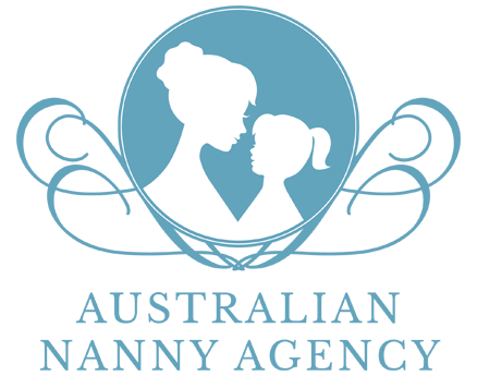 The logo for the australian nanny agency shows a woman and a child
