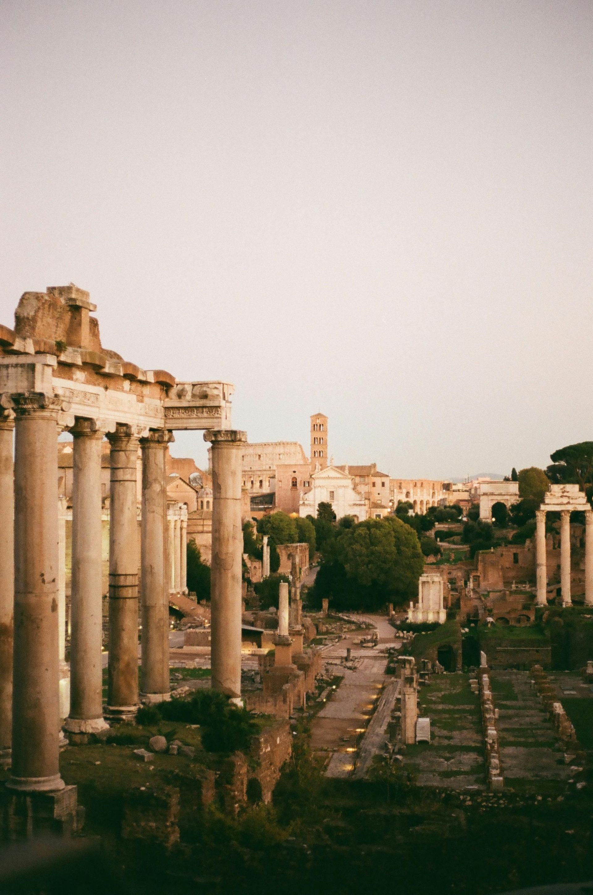 A view of the ruins of the roman forum in rome.