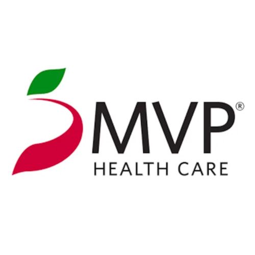 A logo for smvp health care with a red apple and green leaf