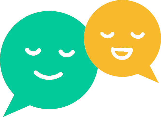Two speech bubbles with smiley faces on them.