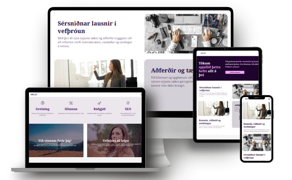 Vefhönnun, vefþróun, nýr vefur responsive. Síma, spjaldtölvu, fartölu