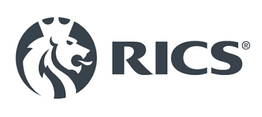 RICS logo with a stylized lion head icon and bold gray lettering on a white background
