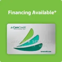 Green CareCredit card ad with “Financing Available” text and card logo