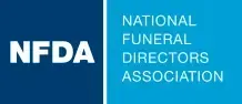 NFDA logo with white text on blue background and National Funeral Directors Association name on teal panel
