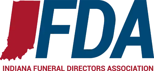 Indiana Funeral Directors Association logo with red Indiana silhouette and blue FDA letters
