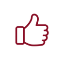 Maroon outlined thumbs-up icon on a white background